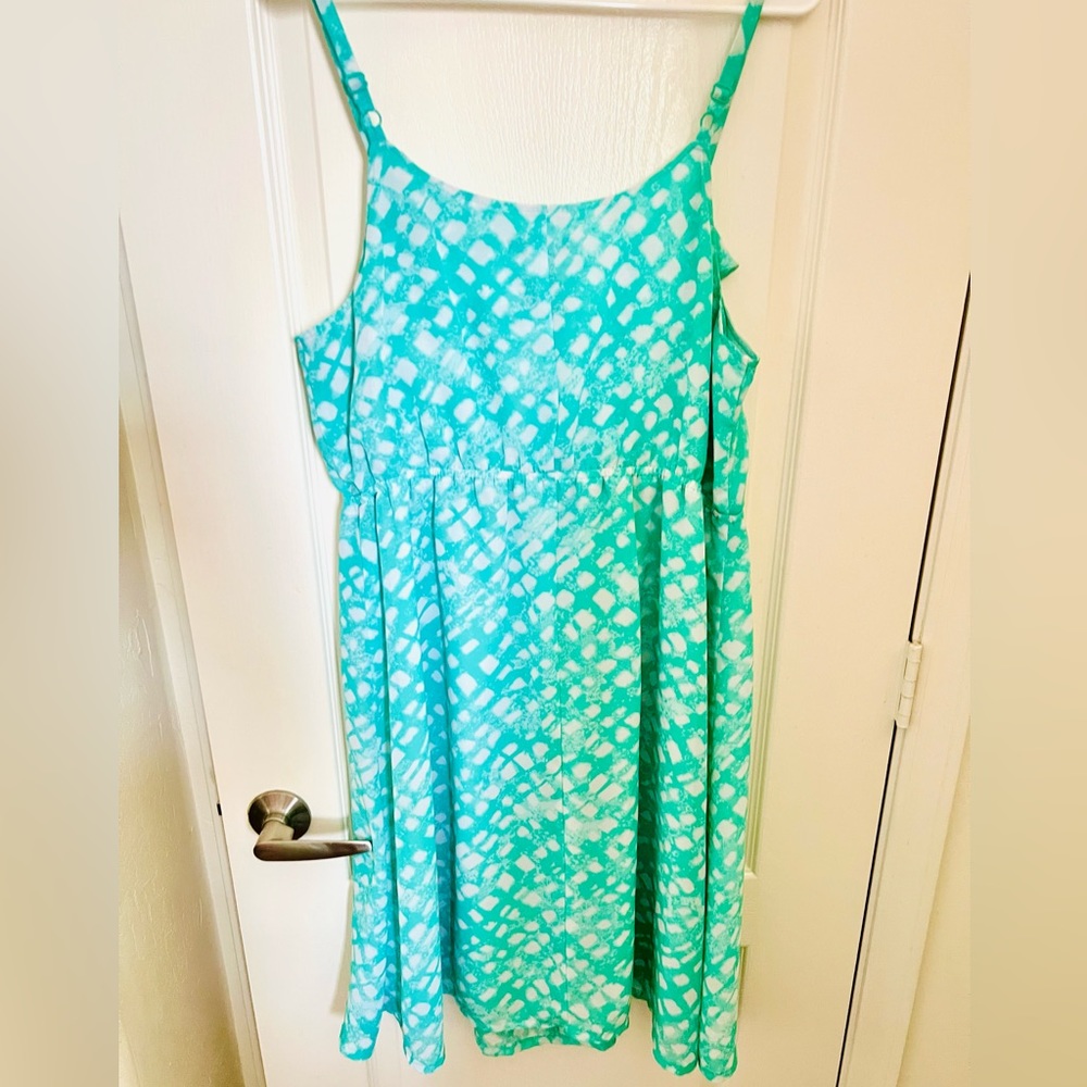 Lane Bryant Mint Green / Teal Summer dress, adjustable straps, elastic waistband - Picture 5 of 9